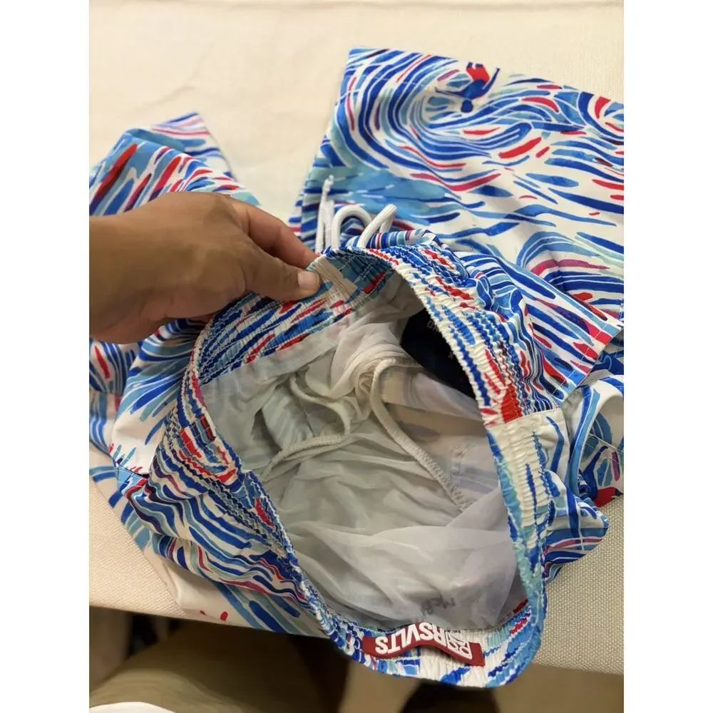 RSVLTS Swim Trunks Boys XL Watercolor Waves Surfer Lined Drawstring Shorts